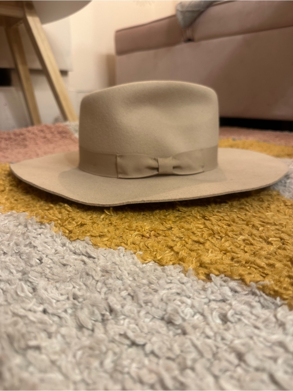 Classic 100% Wool Wide-Brim Fedora Hat in Beige
